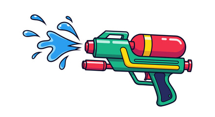 Vibrant Cartoon Water Gun Shooting a Stream of Water: Fun Summer Activity for Kids, Illustrative Design for Games, Education, and Creative Projects, Playful Graphic for Advertising and Marketing Mater