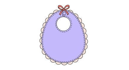 Adorable Baby Bib Illustration: Clean Protective Wear for Feeding Time, Cute Bow Accent, Children's Fashion Accessory Design, Elegant Scalloped Edges, Gentle Lavender Color Palette, Perfect for Nurser