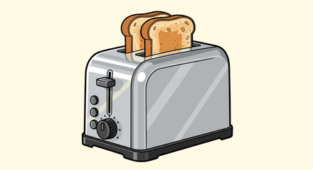 Toaster Preparing Breakfast Toast at Home: Modern Kitchen Appliance Cooking Slices of Bread, Delicious Homemade Meal for Healthy Eating, Fresh Start to the Day in a Relaxed Lifestyle Setting, Illustra