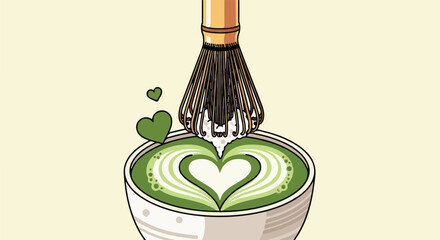 Artisan Matcha Latte Heart Art Whisking Vector Design