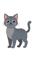 Obraz premium Cartoon-style illustration of a gray tabby cat with pink ears