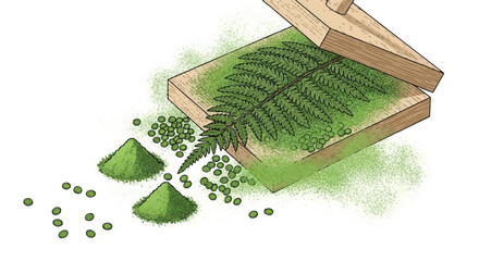 Botanical Extraction Process Fern Leaf Green Powder Illustration