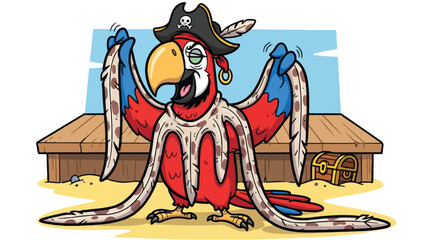Buccaneer Parrot Shedding Molting Skin Cartoon Art