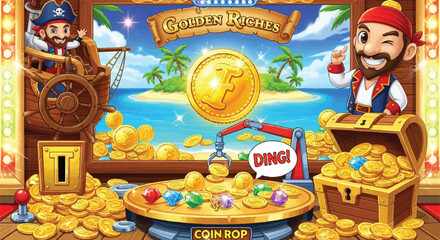 Cartoon Pirate Arcade Golden Riches Jackpot Game Scene