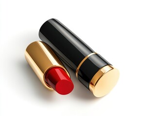 Luxurious red lipstick in a black and gold tube