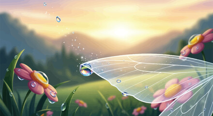 Close Up Golden Dewdrop Magic On Translucent Wing