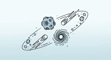 Cosmic Dynamics Line Art Asteroids Comets Vortex