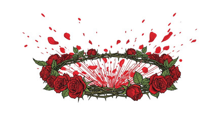 Crown of Thorns and Red Roses Splatter Illustration