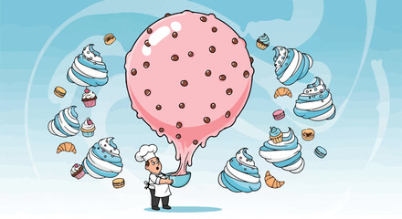 Culinary Cloud Giant Pink Ice Cream Scoop And Floating Pastries
