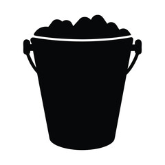 Black and white silhouette image of a bucket filled with material