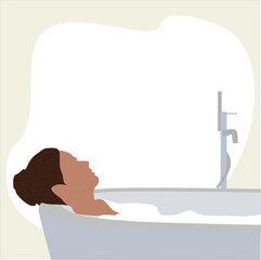 vektor Woman lying in the bathtub with foam and bubble. Taking bath, 