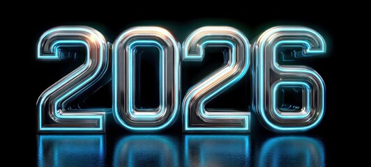 2026 Future Year with Chrome on Black Background.