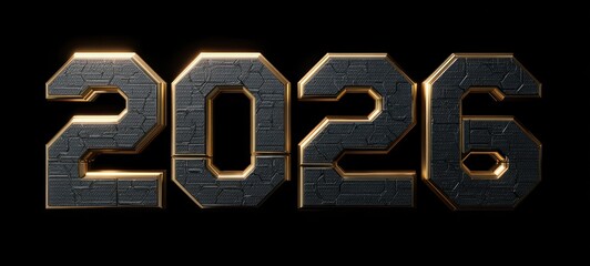 2026 Tech Year Futuristic Chrome Isolated.