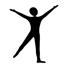 Silhouette of person stretching out their arms and legs against white background