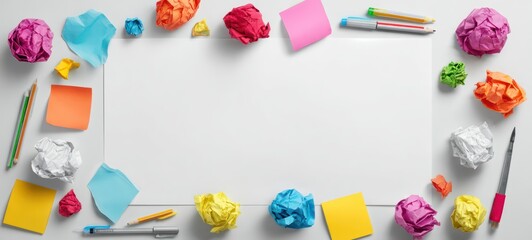 Creative process with paper, and desk.