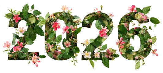 Floral 2026 Year Blossoms  Leaves Design.