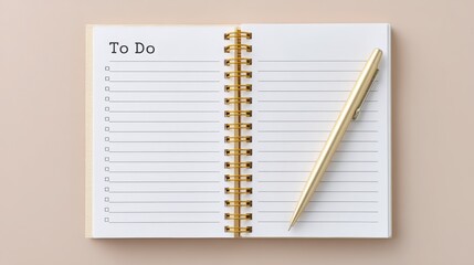 micro wedding planning Open notebook with a gold pen, featuring a "To Do" list on a neutral background.