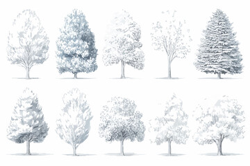Una collezione elegante di alberi stilizzati in formato vettoriale, perfetta per progetti di design che richiedono elementi naturali e minimalisti.