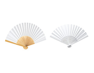 Bright red Chinese folding fan with paper pattern on white background