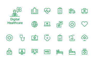 Digital Healthcare Line Icons Set