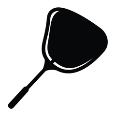 Black silhouette of a badminton racket on a white background, clean illustration