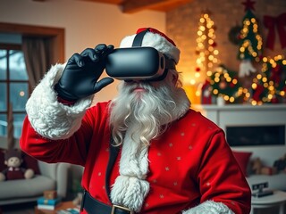 Obraz premium Santa Claus Enters the Metaverse: Exploring Virtual Reality in the Festive Season