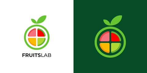 Fresh fruits lab healthy drink logo icon vector illustration
