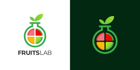 Fresh fruits lab healthy drink logo icon vector illustration