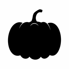 Black silhouette of a pumpkin with a stem, isolated on white background