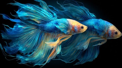 Vibrant Blue Fish with Flowing Fins Swimming Elegantly Underwater