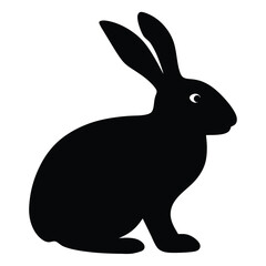 Silhouette of a black rabbit with large ears on a white background