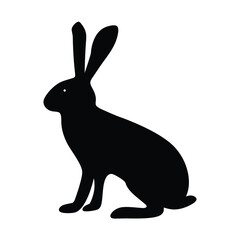 Silhouette of a black rabbit sitting gracefully on a white background