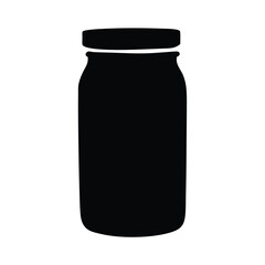 Black silhouette of a glass jar with a lid on a white background