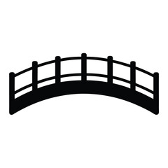 Simple black silhouette of an arched bridge with railings illustration image