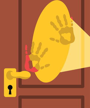 Crime symbols close the door editorial illustration