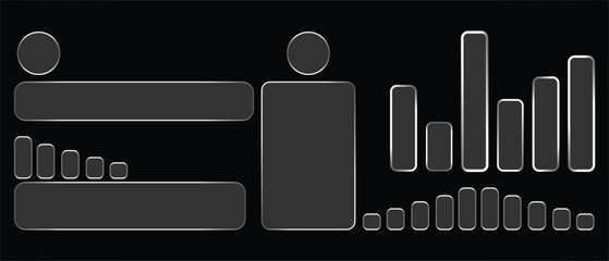 Glossy dark gray infographics elements are isolated on a black background, perfect for presentations