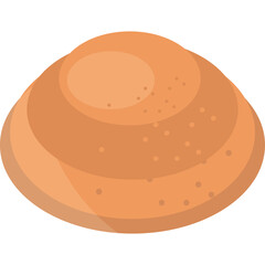 A Detailed Illustration of a Single Round Light Brown Bread Roll With Tiny Speckles On A Transparent Background
