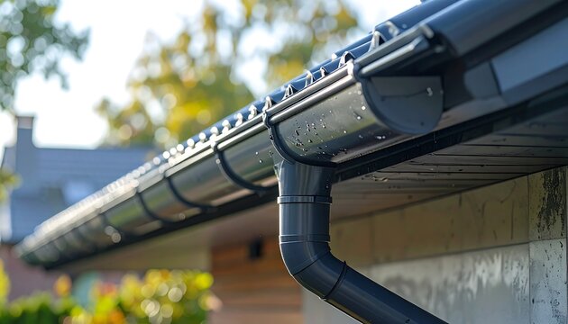 Sleek Black Roof Gutter and Downpipe on Modern Home Showing Clean Architectural Detailing