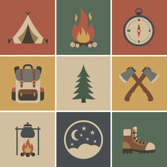 Camping Adventure Icons Nature, Gear & Exploration