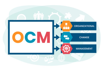 OCM - Organizational Change Management acronym. business concept background. vector illustration concept with keywords and icons. lettering illustration with icons for web banner, flyer