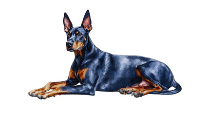 Obraz premium Alert Doberman Pinscher dog cartoon illustration lying down calmly