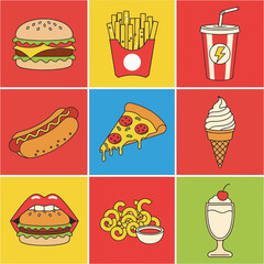 Fast Food Feast A Colorful Grid of Culinary Delights for Your Appetite