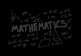 Realistic math chalkboard background illustration