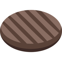 A Flat Round Grilled Beef Patty with Dark Brown Grill Marks on a Transparent Background