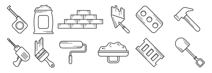 set of bricklayer tool vector 