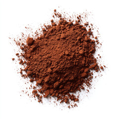Cocoa powder heap isolated on white background with rich texture