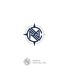 Modern logo for consulting business with a compass shape and the letter N in the middle and C in circle.