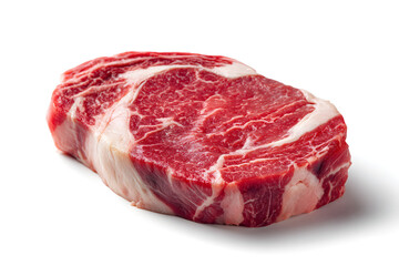 Fototapeta premium Thick Raw Ribeye Steak with Rich Marbling on White Background for Culinary Use and Recipe Inspiration