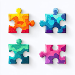Fototapeta premium Colorful puzzle pieces with abstract patterns on white background