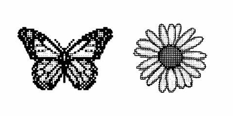 Wektorowa ilustracja motyla i stokrotki przedstawiona na białym tle idealna do projektów graficznych i edukacyjnych.